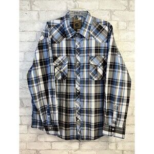 Coevals Club Pearl Snap Western Shirt Men’s Size XXL Blue Plaid Long Sleeve EUC